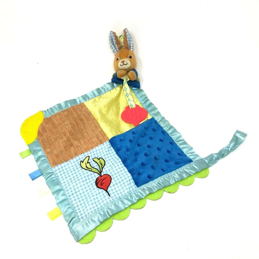Peter Rabbit Lovey Security Blanket Teether‎ Toy Plush Blue Satin Trim Viacom